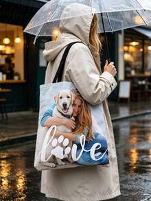 Bolsa de tela personalizada con foto, bolso de mano de gran capacidad de lona de algodón con impresión personalizada, tela duradera, área reservada para nombre de la novia y texto de la fiesta personalizados, adecuado para novias, damas de honor, amantes de mascotas, ideal para regalos de despedida de soltera, reuniones de damas de honor, uso diario, recuerdo de preboda temático, temporada de vuelta al colegio, regalo personalizado para el Día del Maestro - Multicolor - Ver 3