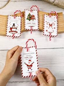 Joivida 48PCS Christmas Candy Cane Holder Cards, Santa & Reindeer Pattern, Holiday Party Favors, Gift Packaging, Tabletop Decorations - Multicolor - View 12