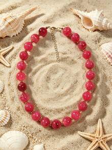 1pc European & American Bohemian Geometric Acrylic Round Bead Cloud Effect Beaded Necklace For Women, Summer Beach Vacation - Beaded Necklace - View 23