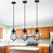 1 Buah Lampu Gantung Sangkar Burung Besi Industri Vintage, Lampu Gantung Logam Kreatif dengan Soket E27, Cocok untuk Ruang Makan, Bar, Dapur, Ruang Tamu, Perlengkapan Pencahayaan Gaya Minimalis Loft Nordik (Bola Lampu Tidak Termasuk) - Hitam - View 2