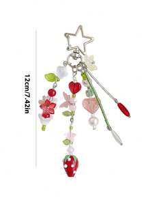 1pc Sweet Strawberry Mori Style Flower Beaded Pendant, Fresh Versatile Bag Charm Accessory - Multicolor - View 5