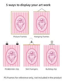1pc Frameless Pink Halloween Ghost Cowgirl Art Canvas Poster Print, Cute Spooky Western Decor For Bedroom, Living Room, Apartment, Dorm, Kitchen, Room Decor Bedroom, Prints For Wall, Vintage Decor & Best Gift Choice - Cartoon - View 6