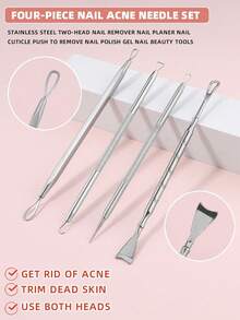 4pcs Stainless Steel Blackhead Removal Tool Set, Acne Extraction Kit, Blackhead & Whitehead Extractor, Suitable For Squeezing Whiteheads, Blackheads, Pimples And Facial Cleansing - Silver - View 1