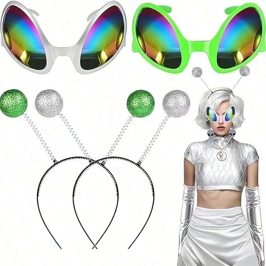 1set/,Unique Funny Alien Costume Headpiece, Realistic Interesting Alien Headband Glasses For Holiday Party, Space Alien Theme Role Play Costume Activity, Perfect For Birthday Party And Photography Props - Dress Up - View 1
