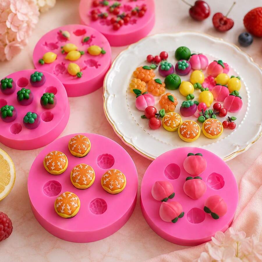 可重複使用水果造型模具（橘子、桃子、芒果、葡萄等）適用於 DIY 樹脂手工藝與裝飾 - 多色 - 查看 1