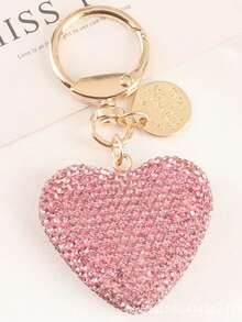 1pc Full Rhinestone Heart-Shaped Keychain, Women's Handbag Pendant, Solid Color Crystal Key Ring, Couple Heart-Shaped Keychain - View 14