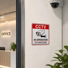 CCTV 運作中警告標誌，24/7 全天候監控安全攝影機警示金屬板貼紙，防水自黏式監視通知牌，適用於居家、別墅、車庫、辦公室、商店的戶外安全警告裝飾標誌 - 監控警示貼紙 - 查看 2