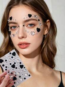 1 Set Heart-Shaped Rhinestone & Faux Pearl Decorative Stickers, Gemstone Luster Texture, High Transparency Clear Base, Removable Adhesive Backing, Suitable For Gift Boxes & Ornament Decoration, Luxurious Gemstone Style Decorative Accessories - 3D Heart Diamond - View 1