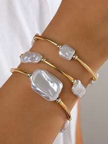 3 Piezas Pulsera de Moda Asimétrica de Lujo para Mujer Se Puede Usar Encima de Fiesta de Playa Fiesta de Vacaciones Accesorios para Mujer - Dorado - Ver 6