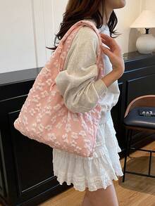 Women's Large Capacity Lace Floral Shoulder Bag, 2025 New Casual Beach Vacation Bag, Lightweight Versatile Tote Bag, Women's Bag - Pink - View 3