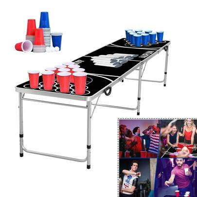 Klappbarer Partytisch für drinnen und draußen, tragbarer, höhenverstellbarer Tisch mit 100 Bechern und 5 Bällen, modernes Design