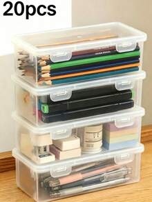 1/4/10pcs Large Capacity Transparent Plastic Storage Boxes With Flip Lid Hinge Cover, Multi-Functional Organizer Boxes, Dust-Proof Protection, Suitable For Office, School, Home Desk, Multi-Purpose Storage Containers, Space-Saving Stackable Design, Back To School Gift - Multicolor - View 15