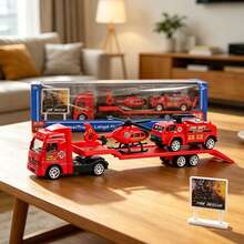 1:64比例 4件組警察運輸卡車玩具套裝，合金與塑膠壓鑄消防車、軍用車、警車與直升機模型，迷你摩擦動力工程拖車，兒童車輛玩具組，適合男孩與女孩的生日禮物 - 藍色 - 查看 18