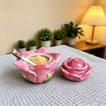 Mangkuk Gula Keramik Berbentuk Bunga Mawar yang Dilukis Tangan, Toples Bumbu, Dekorasi Meja Makan Dapur Rumah, Hadiah untuk Hari Valentine, Hari Ibu, Hari Raya - MultiWarna - View 7