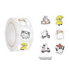 Cartoon Halloween Cute Ghost Material Envelope With Sealed Opening, Exquisite Small Ghost Round Label Stickers, Multi-Purpose Ghost Decorative Stickers, Suitable For Notebooks, Scrapbooking, Halloween Crafts, Reward Stickers, 500 Pieces Per Roll Halloween - Multicolor - View 6