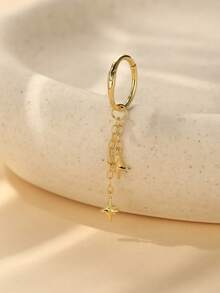 EleRunis 1PC 925 Sterling Silver Dainty Polar Star Dangle Rook Hoop Earrings Cartilage Helix Piercing Fine Jewelry For Daily Wear Wedding Party Valentine's - Gold - View 10