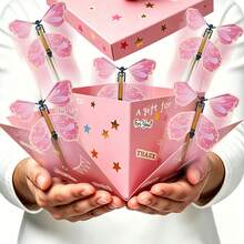 1pc Macaron Color Butterfly Explosion Surprise Box, Elegant Reusable Paper, Includes 1 Set Of Double Layer Box, 5 Butterflies, 1 Greeting Card, 2 Ribbons, 1 Pack Of Colored Pens, 2 DIY Stickers, 1 Pack Of Colorful Butterflies, Suitable For Any Age, Christmas, Birthday, Party, Graduation Ceremony, Birthday Party, Etc. - View 1