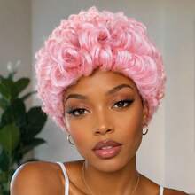 AMECIRE Pink Wig Pixie Cut Wig Human Hair Wigs Curly Wig Women's Short Hair Wig Fluffy Shape 4 Inches Elastic Mesh Cap Mechanical Manufacturing Suitable For Everyday Wear And Holidays - SPink - View 2