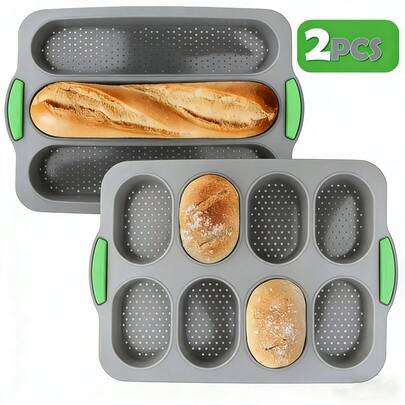 Perforated Silicone Baguette Baking Tray, Non-Stick 3-Groove & 8-Cavity Mini Bread Mold, Heat Resistant Silicone Loaf Pan For Homemade French Rolls Small Artisan Bread Baking