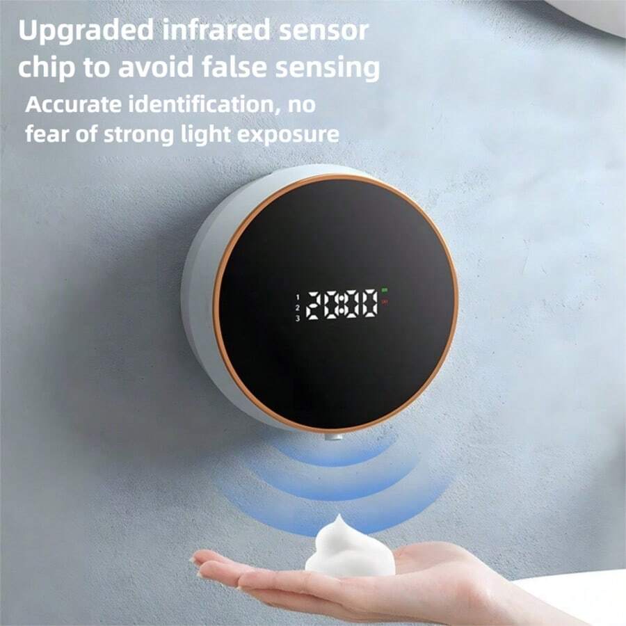 Round Wall-Mounted Automatic Soap Dispenser,Contactless Automatic Touchless Liquid Dispenser,Wall-Mounted, Modern Smart LCD Display, USBRechargeable Hand Soap Dispenser, Suitable ForBathroom And Kitchen Home Bathroom