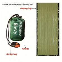 1 Set Emergency Thermal Sleeping Bag Kit With Whistle & Storage Bag, Portable Waterproof Heat Reflective Polyester Survival Blanket For Outdoor Camping, Travel, Earthquake, Hurricane Cold Protection Emergency Warm Equipment - Multicolor - View 7