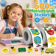 500 buah Stiker Doodle Hadiah Bentuk Asimetris Besar 1,5 Inci 2 Gaya untuk Dipilih Stiker Label Tertutup Alat Tulis Kantor, Hari Pertama Sekolah - MultiWarna - View 2