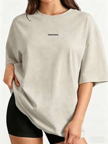New Summer 2026 Collection, Locally Shipped Loose-Fit Graphic Tee, Short-Sleeve Breathable 100% Cotton, Casual Sports & Pilates Fitness Top - 杏色 - 查看 14