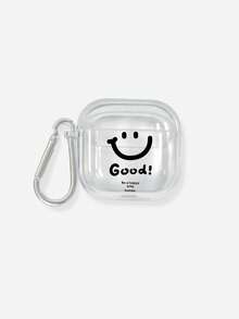 1個極簡笑臉搭配「Good」勵志標語印花透明防摔藍牙耳機保護殼，Ins極簡風附金屬防丟耳機殼掛鉤，時尚耳機配件，適用於耳機殼，快速出貨 #SmileFaceCase #InsAesthetic #MinimalistCase #PositiveQuote #EarbudCase #CuteEarphoneCase #SimpleDesign #GoodSloganCase #AestheticAccessories - 彩色 - 查看 15