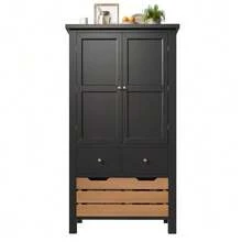 Kitchen Cabinet (80 X 40 X 140 Cm), Tall Sideboard, Multifunctional Sideboard, Storage Unit With Two Doors And Five Drawers, Black And White - 黑色 - 查看 9