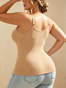 1 buah EssElegance Plus Size Tank Top, Musim Semi/Panas, Sepanjang Musim, Gaya Olahraga, Bra Olahraga Ukuran Besar, Tank Top Olahraga Ukuran Besar, Bergaris, Tanpa Punggung - Aprikot - View 5