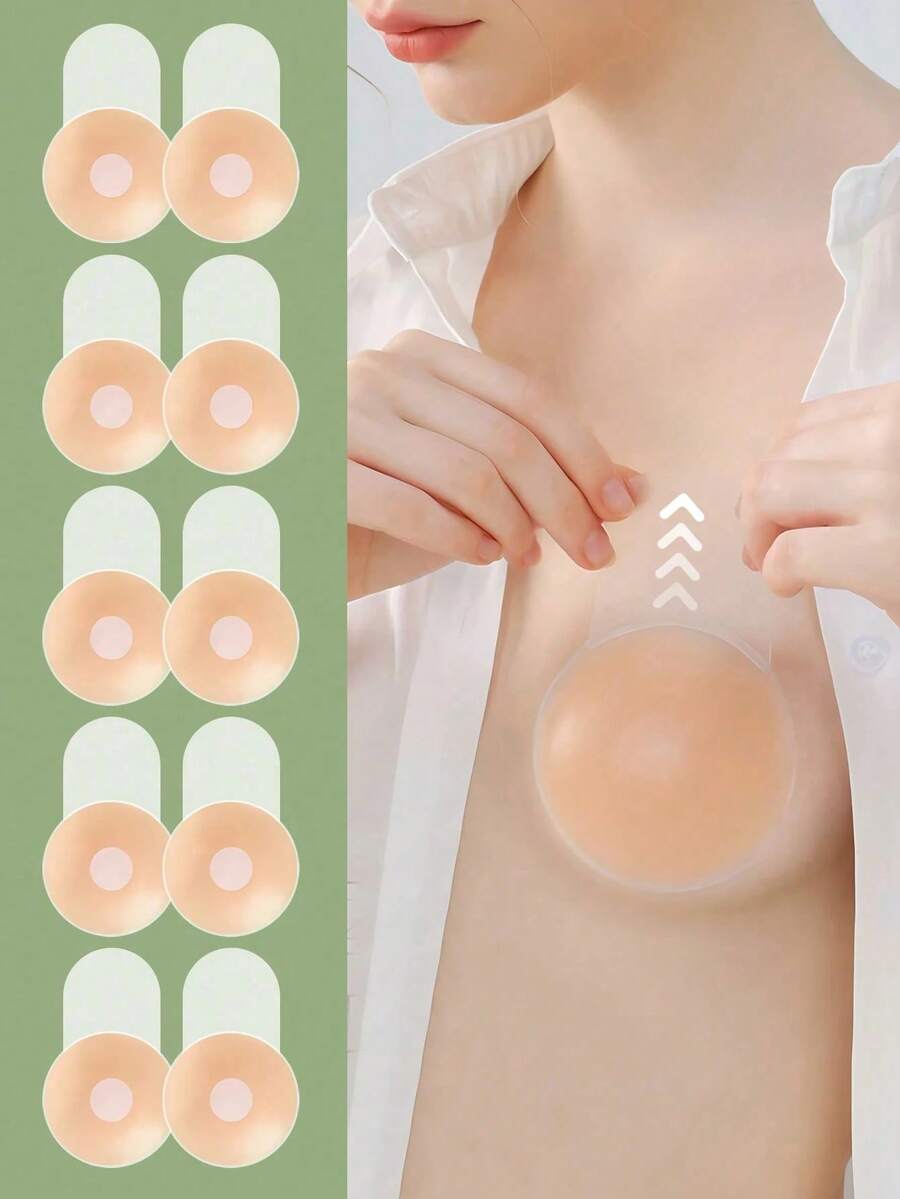 10入可重複使用矽膠提拉乳貼，薄款隱形防透胸貼，適合婚紗禮服 - 圓形/花型矽膠提拉 - 查看 1