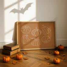 1pc Frameless Burnt Pumpkin Line Art Fall Poster, Minimalist Neutral Autumn Wall Decor For Bedroom Dorm, Back To School Gift - Pumpkin - View 3
