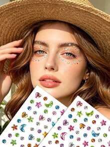 1/2/3/5 Colorful Star, Moon, Heart, Circle, Gem, And Diamond Stickers - Random Color Combinations, Suitable For Women's Cosmetic Faces And Eye Decorations, Ideal For DIY Use At Music Festivals, Carnival Parties, Birthday Parties, Etc - Multicolor - View 4