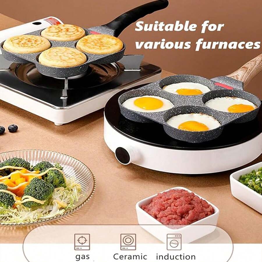 4-Piece Non-Stick Egg Pan And Granite Egg Pan Set, Multi-Functional Breakfast Pan, Suitable For Frying Eggs, Pancakes, Plett, Crepes, Compatible With Gas And Induction Stoves