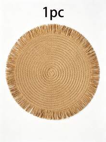 1/4/6/12pcs Bohemian Style Paper Round Placemats, Natural Tassel, Non-Slip, Suitable For Holiday Party, Birthday Party, Wedding Dinner Home Kitchen Table Decor - Coffee Brown - View 11