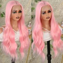 13X4 Free Part Black Green Highlights Body Wave Lace Front Wigs Pre Plucked Soft Long Wavy Hair Wigs Heat Resistant Wave Wigs Glueless Christmas Wig Long Wavy Synthetic Lace Front Wigs For Women Perfect For Daily Wear & Parties - 淺粉色 - 查看 4