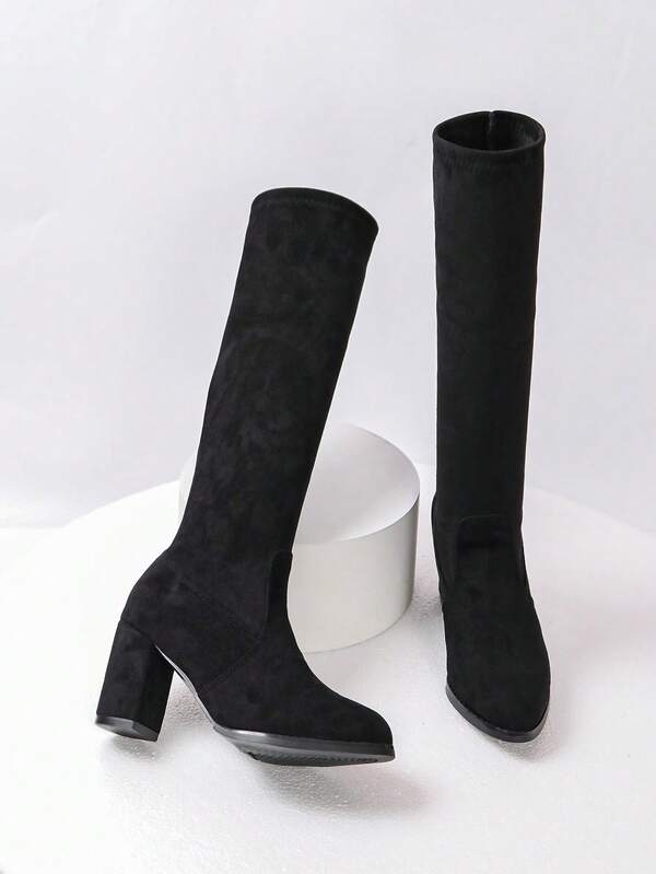 Women's Knee-High Boots Autumn/Winter New Elastic Slim Fit Chunky Heel Tall Boots