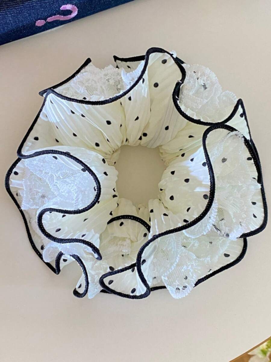 1pc Polka Dot Mesh 4-Layer Lace Hair Scrunchie, Princess Style Ribbon Bow Hair Tie, Hair Accessories - Multicolor - View 1