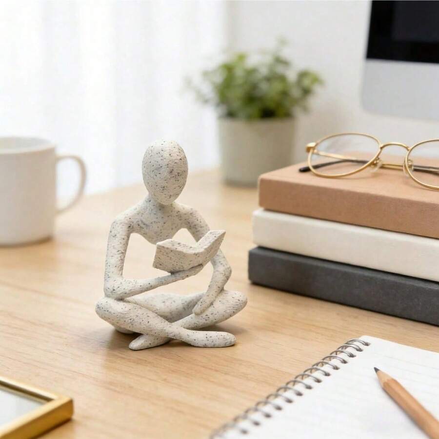 1pc Mini Minimalist Abstract Reading Sculpture Decor, Modern Minimalist Home Art Ornament, Elegant Study Or Living Room Desktop Accessory, Niche Luxury Creative Gift, Literary Style Soft Furnishing Atmosphere Decor - Multicolor - View 1