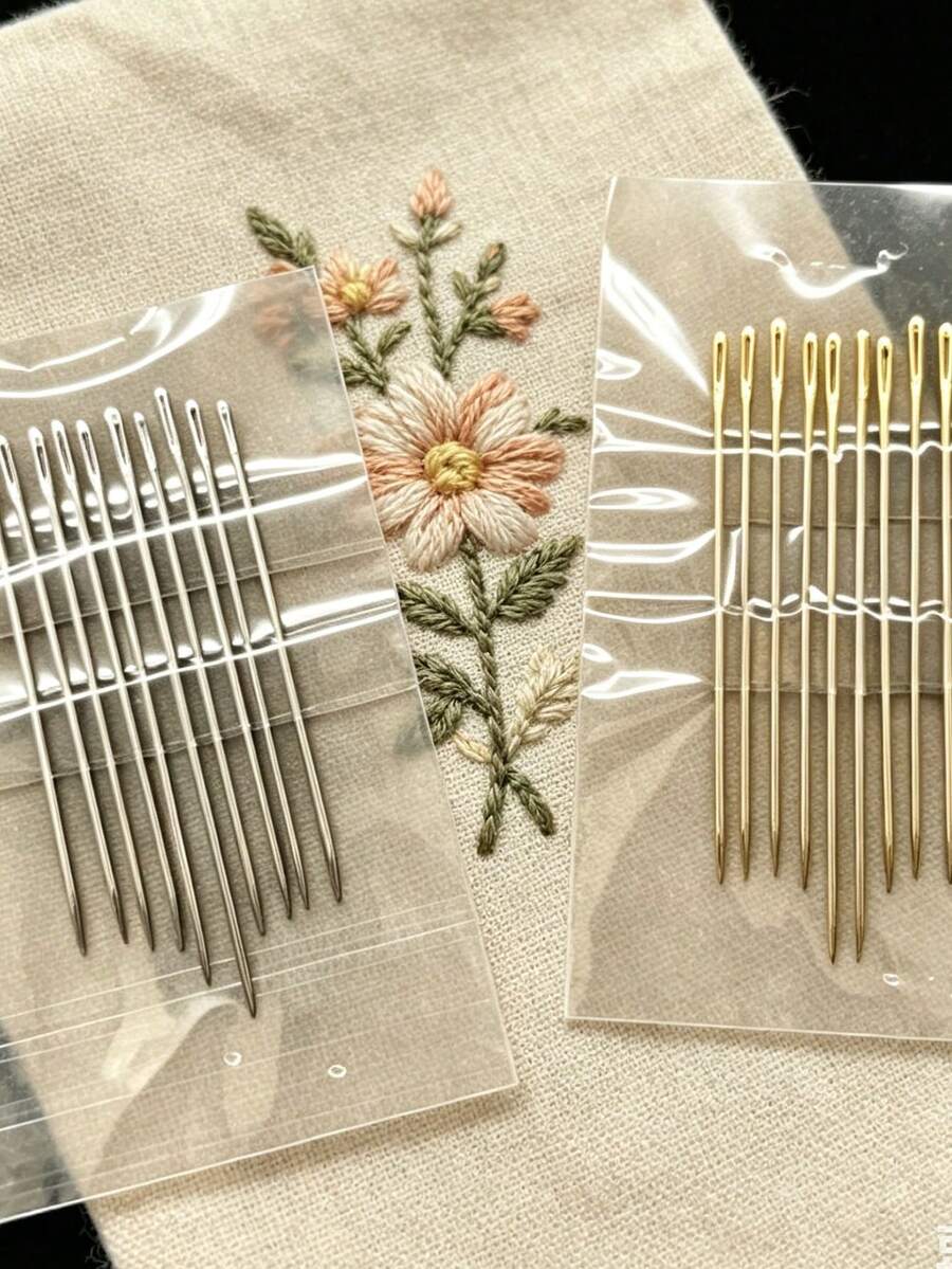 10pcs Gold/Silver Eye Large Hole Easy Threading Hand Sewing Needles, Suitable For Clothing Repair And Embroidery, Multi-Size Set For Craft Studio, Home Sewing Kit Sewing Supplies - Hand Sewing Needle Set - View 1