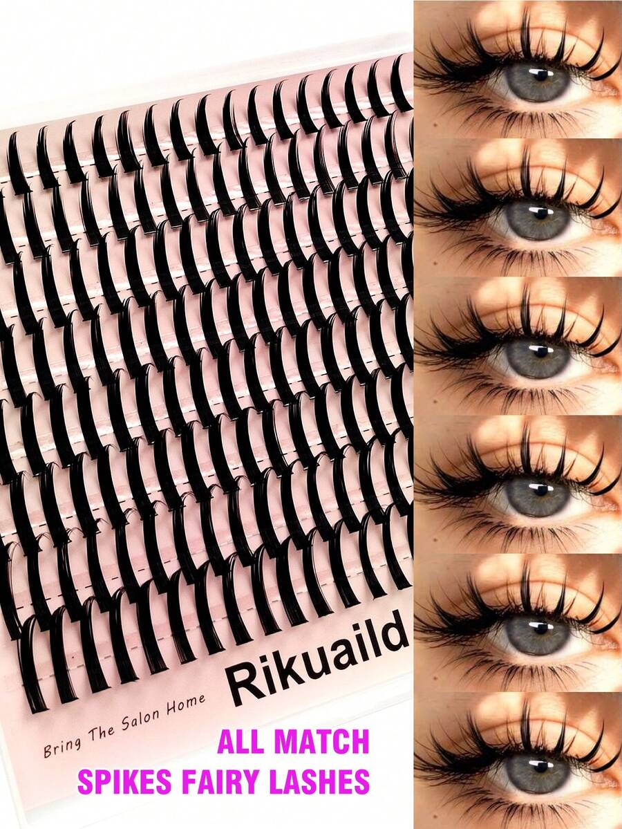 Rikuaild 160pcs D Curl Fairy Spiky False Eyelashes, Soft Thin Dense Exaggerated, Suitable For Cosplay Manga Style, Beginner Friendly, Easy To Apply, Salon Quality Long Lasting, Spiky False Eyelashes For Lash Extensions - D - 查看 1
