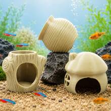 1件 3D列印迷你水族魚棲身處，多孔魚類躲藏洞穴附沉底座，適合繁殖與休息，適用於鬥魚、小型熱帶魚與蝦缸景觀裝飾配件 - 查看 1