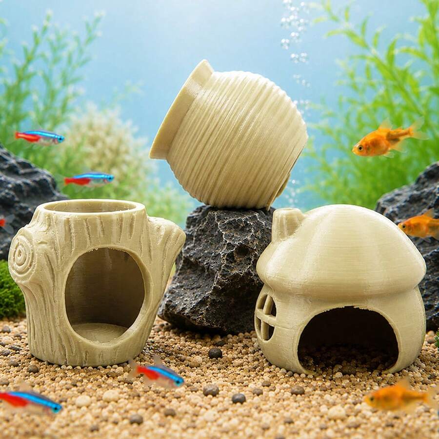 1件 3D列印迷你水族魚棲身處,多孔魚類躲藏洞穴附沉底座,適合繁殖與休息,適用於鬥魚、小型熱帶魚與蝦缸景觀裝飾配件 - 查看 1