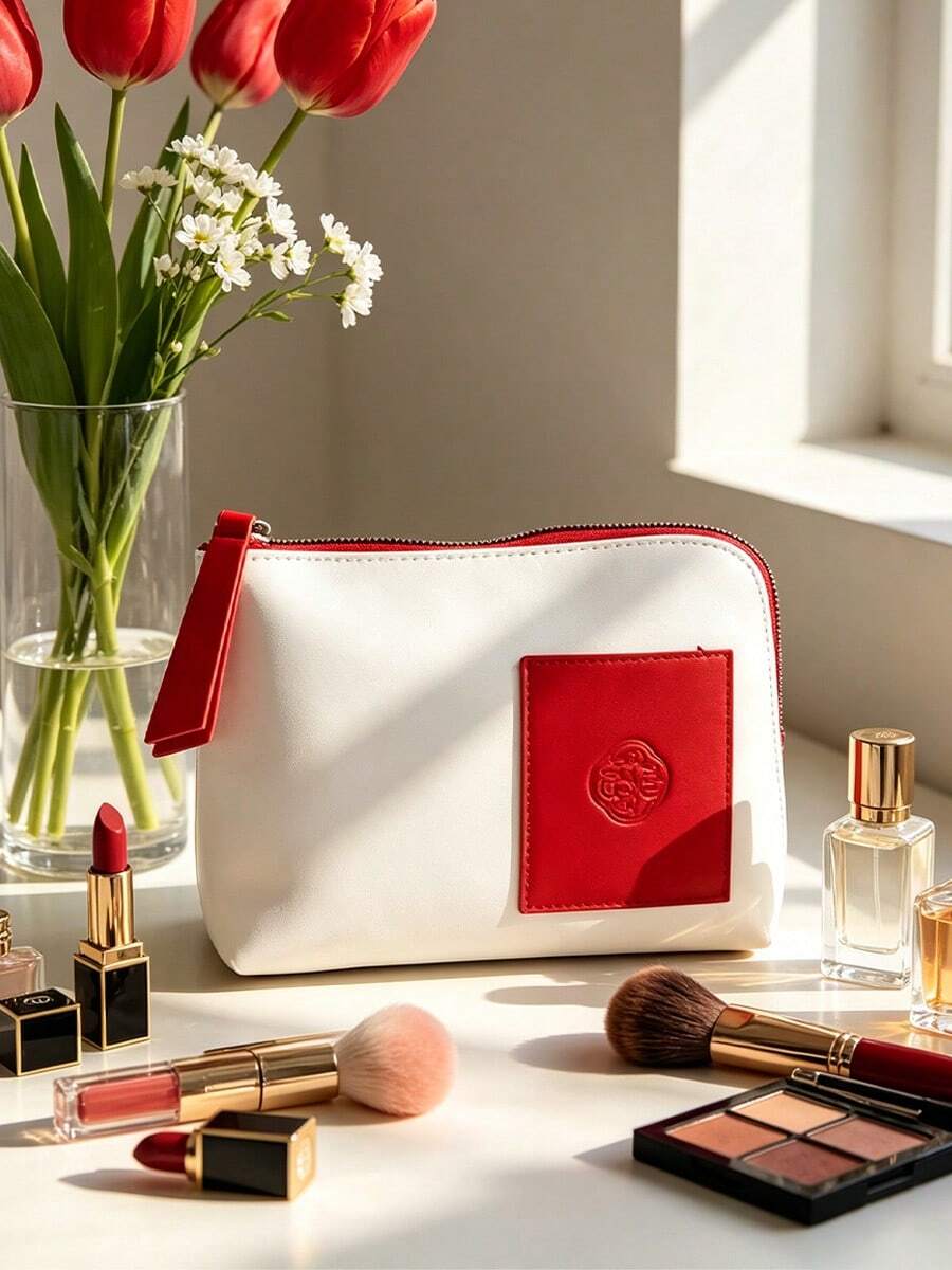 Eternal Elegance Skincare Storage Bag, Soft Texture Minimalist Makeup Bag, Suitable For Luxury Gifts And Personal Collection, SHISEIDO‑GIFT‑8 Makeup Bag - Red - View 1