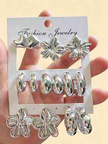 14pcs Silver Fashion Earring Set, Stylish And Elegant, Suitable For Daily Wear, Parties And Events, Great Gift For Family, Friends And Girlfriends - Silver - View 4