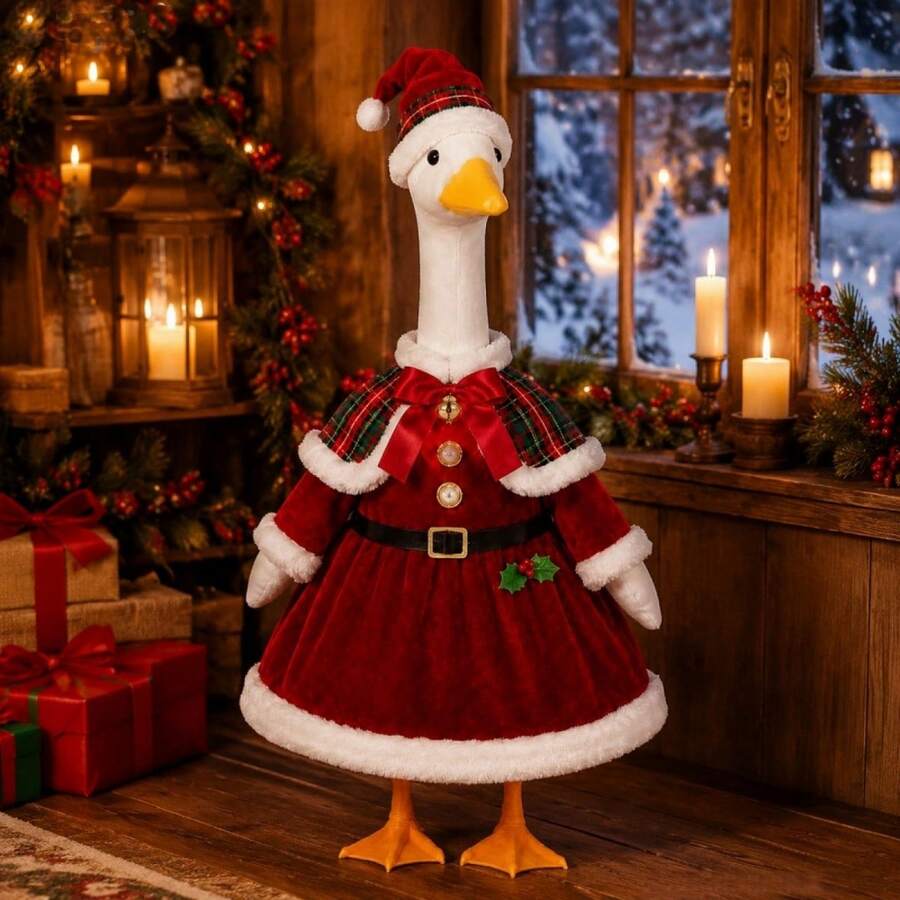 Porch Goose Christmas Outfit Snowman Dress Scarf  Earmuffs For Lawn Goose - Red - View 1