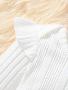 3pcs/Set Baby Girl Outfit White Round Neck Long Sleeve Flutter Sleeve Ribbed Bodysuit Romper Bodysuit And Corduroy Bowknot Suspender Romper Dress And Elastic Hair Tie, Cute Fashion Sweet Spring Autumn Daily Wear Outing Party - Multicolor - View 5