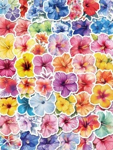 50Pcs Hibiscus Flowers Stickers, Art Spring Floral Vinyl Waterproof Stickers For Water Bottles, Friends, Party Gifts, Back To School School Supplies - 7*6*1 - View 1