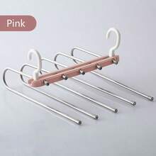 5 Layer Foldable Trouser Hanger, Stainless Steel Anti-Slip Pants Rack, Collapsible Wardrobe Space Saver For Jeans, Leggings & Scarves - Multicolor - View 11