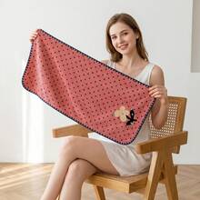 1/2pcs Floral Polka Dot Embroidered Coral Fleece Towel, Super Soft Absorbent Quick Dry, Suitable For Women And Teenage Girls, Face Washing, Bathing, Ideal For Dorm, Apartment, Home Daily Use And Gift. Face Towel 13.77*29.5 Inches, Bath Towel 27.5*55.1 Inches - Multicolor - View 7